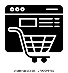 Ilustración vectorial de diseño de glifo de icono de tienda en línea