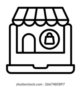 Ilustración vectorial de estilo de línea de icono de tienda en línea