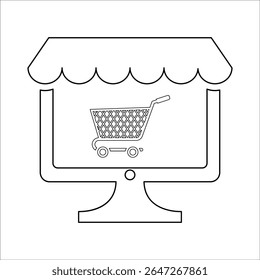 Online Store Icon, Line Vector graphics