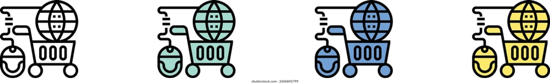 online store icon. Outline, Green, Blue and Yellow Style Design Isolated On White Background