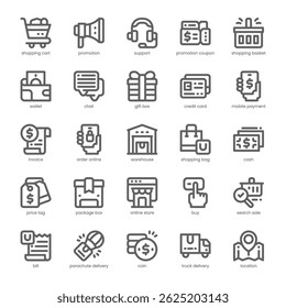 Pack de iconos de tienda online para tu Sitio web, móvil, presentación y diseño de logo. Diseño de contorno de icono de tienda en línea. Ilustración gráfica de Vector y trazo editable.