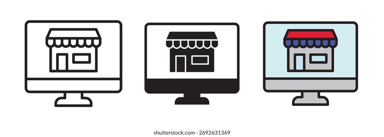 Symbol für Onlineshop in flacher Vektorgrafik, in Umriss, gefüllt und Farbstil erstellt. Ideal für E-Commerce, Shopping-Plattformen, Einzelhandel und digitale Marktplatz Design-Konzepte.
