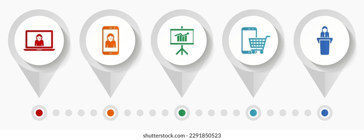 Online store icon set, miscellaneous pointer icons such as customer service, seminar, cart and learning for webdesign and mobile applications, flat design infographic vector template in eps 10