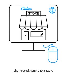 Online store icon. Thin line. Isolated on white background. 