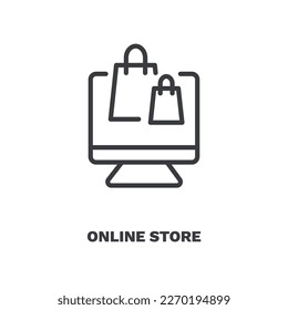 online store icon. Thin line online store icon from marketing collection. Outline vector isolated on white background. Editable online store symbol can be used web and mobile