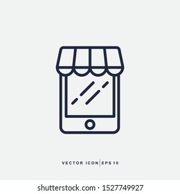 Online Store Icon Vector Design Outline Style Symbol Isolated On Light Background