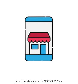 Icono de Tienda en línea Diseño de vectores Ilustración. Diseño vectorial de icono de compras en línea para sitio web, móvil, logotipo, símbolo, botón, signo, aplicación UI