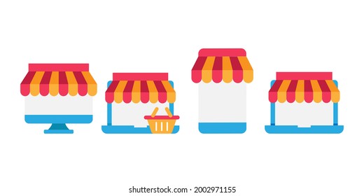 Icono de Tienda en línea Diseño de vectores Ilustración. Diseño vectorial de icono de compras en línea para sitio web, móvil, logotipo, símbolo, botón, signo, aplicación UI
