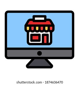 Online Store icon vector illustration in filled line style for any projects, use for website mobile app presentation