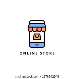 online store icon vector illustration. online store icon lineal color design.
