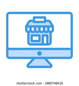 Online Store icon vector illustration in blue style for any projects, use for website mobile app presentation