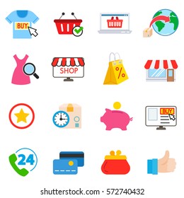 Online store, icons set. Purchase of goods on the Internet, flat design. isolated symbols collection