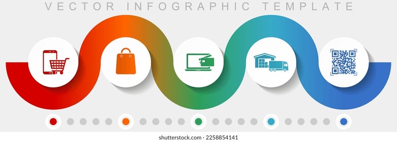 Online store infographic vector template with icon set, miscellaneous icons such as smartphone, cart, bag, delivery and qr code for webdesign and mobile applications