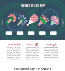 online store interface flat, flowers delivery, bouquets, celebration