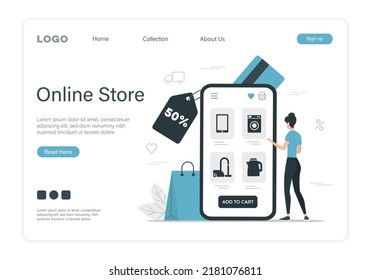 Online store landing page. Colored flat vector illustration. 