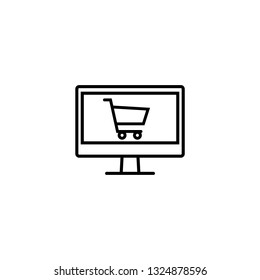 Online store line icon isolated on white background. Monitor