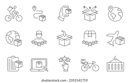 Online Store Line Icon Set. Delivery Service and E-commerce Linear Pictogram. Global Purchase, Order Shipping Outline Symbol. Parcel Box, Container Sign. Editable Stroke. Isolated Vector Illustration.