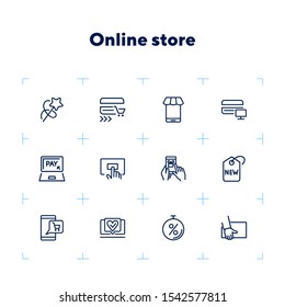 Online store line icon set.Packet, online payment, mobile app. Shopping concept. Vector illustration can be used for topics like buying, shopping, supermarket