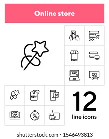 Online store line icon set.Packet, online payment, mobile app. Shopping concept. Vector illustration can be used for topics like buying, shopping, supermarket