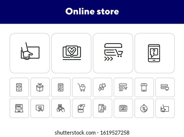 Online store line icon set.Packet, online payment, mobile app. Shopping concept. Vector illustration can be used for topics like buying, shopping, supermarket