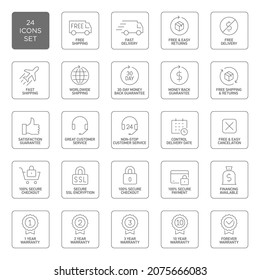 Online store line icons set, E-commerce, online shopping. Modern graphic design concepts, simple outline elements collection.