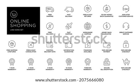 Online store line icons set, E-commerce, online shopping. Modern graphic design concepts, simple outline elements collection.