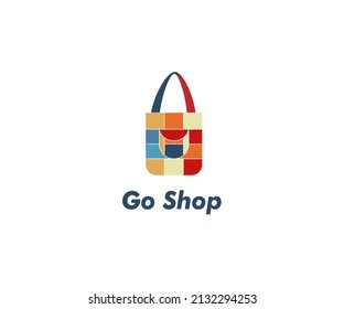 Logo-Design-Vorlage für Online-Shops. Shops, Verkauf, Rabatt, Shop oder Shop das Web-Element in Form von VektorEinkaufsbeutel