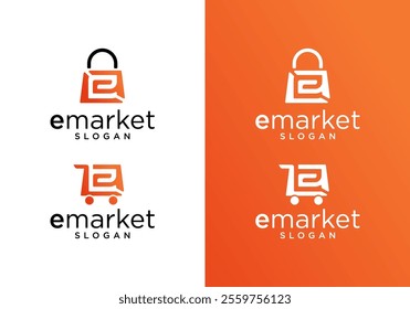 Online Store Logo Design Vector Letter E. Shopping Bag Logo Letter E. Shopping Cart Logo.