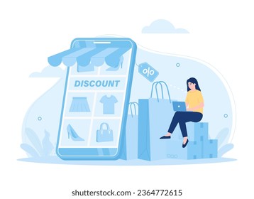 Online store marketing strategy online shopping trending concept flat illustration