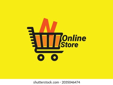 Tienda En Línea N Letra Logo Y Plantilla De Diseño De Iconos