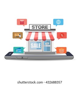 Online store on smartphone screen