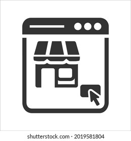 Online, store, open, page, web icon. Black vector design.