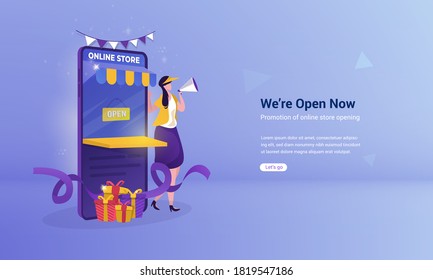 Online store opening ceremony with promotion offers