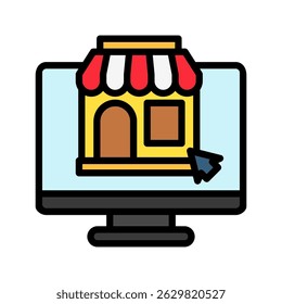 Online Store outline color, mini illustration icon. use for modern concept, print, UI, UX kit, web and app development. Vector related to sales, logistic and ecommerce

