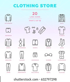 Online store outline icon set of 20 modern and stylish icons. Part 2 - men's clothing store. Dark line version. EPS 10. Pixel perfect.