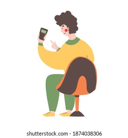 Online store payment from home, flat vector illustration graphic design. Man pays for purchases using a mobile phone.