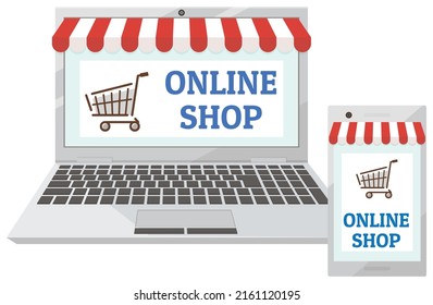 Online store for PCs and smartphones. Vector illustration.