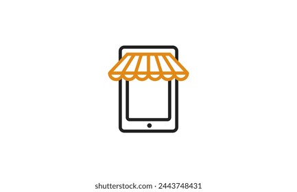 online store in phone outline icon vector design