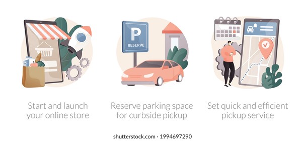 Online store pickup service abstract concept vector illustrations.
