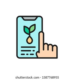 Online store with plants, harvest sale flat color line icon.
