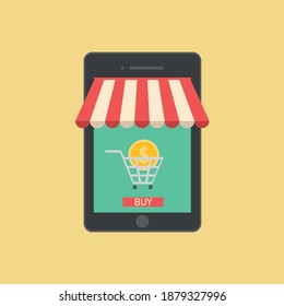 Online Store. Purchases. Cashback. shop in the phone. vector