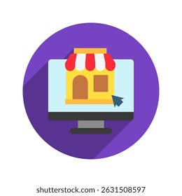 Online Store rounded flat color, mini illustration icon. use for modern concept, print, UI, UX kit, web and app development. Vector related to sales, logistic and ecommerce