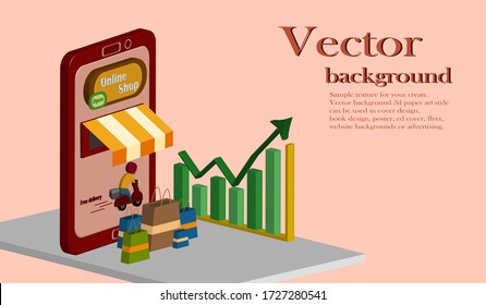 Online store sales increased. Online stores. Shopping Online on Website, Vector 3D Concept. 