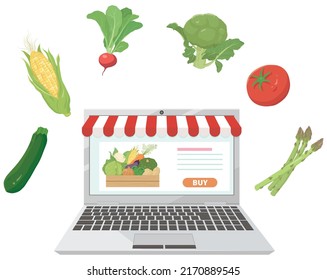 Online store to sell vegetables. Vector illustration.