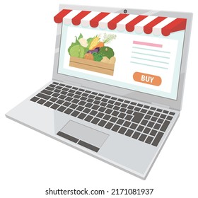 Tienda en línea para vender verduras. Ilustración vectorial.