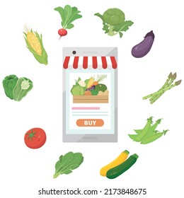 Online store to sell vegetables. Vector illustration.