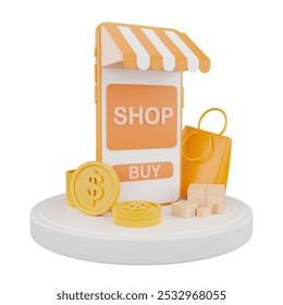 Online store selling products through online channels using telephone system 3D Rendering