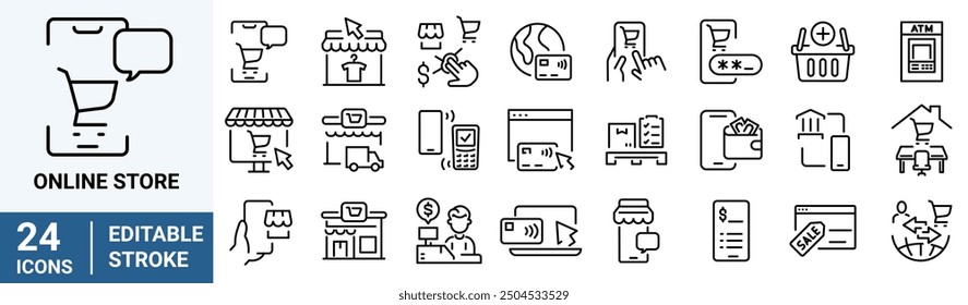 Online store. Shop Management Related Vector Line Icons. Editable Stroke