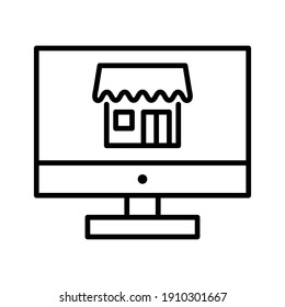 Online store, shop, screen, ecommerce icon vector image. Can also be used for shopping and ecommerce. Suitable for use on web apps, mobile apps and print media.
