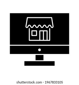 Online store, shop, screen, ecommerce icon vector image. Can also be used for shopping and ecommerce. Suitable for use on web apps, mobile apps and print media.